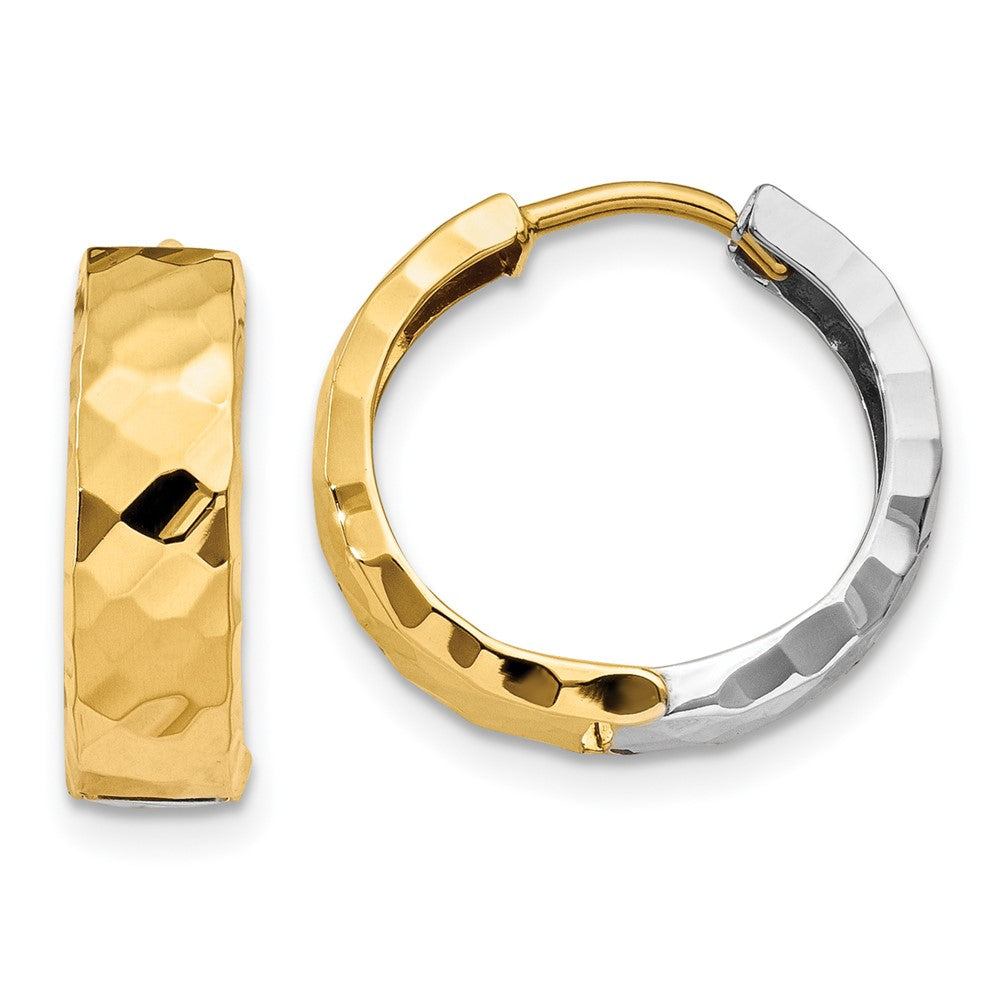 14k Two-tone 15 mm Textured Hinged Hoop Earrings (1.37 grams)