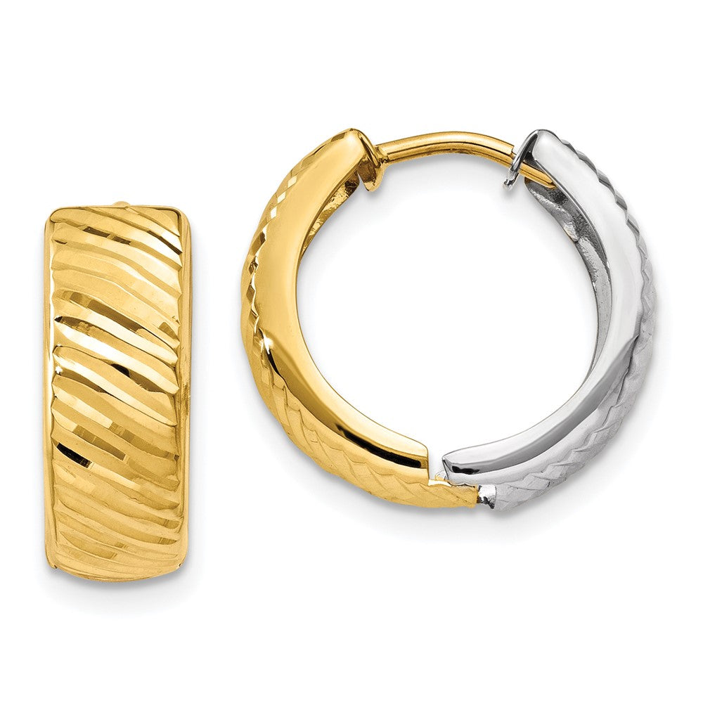 14k Two-tone 14 mm Textured Hoop Earrings (1.93 grams)