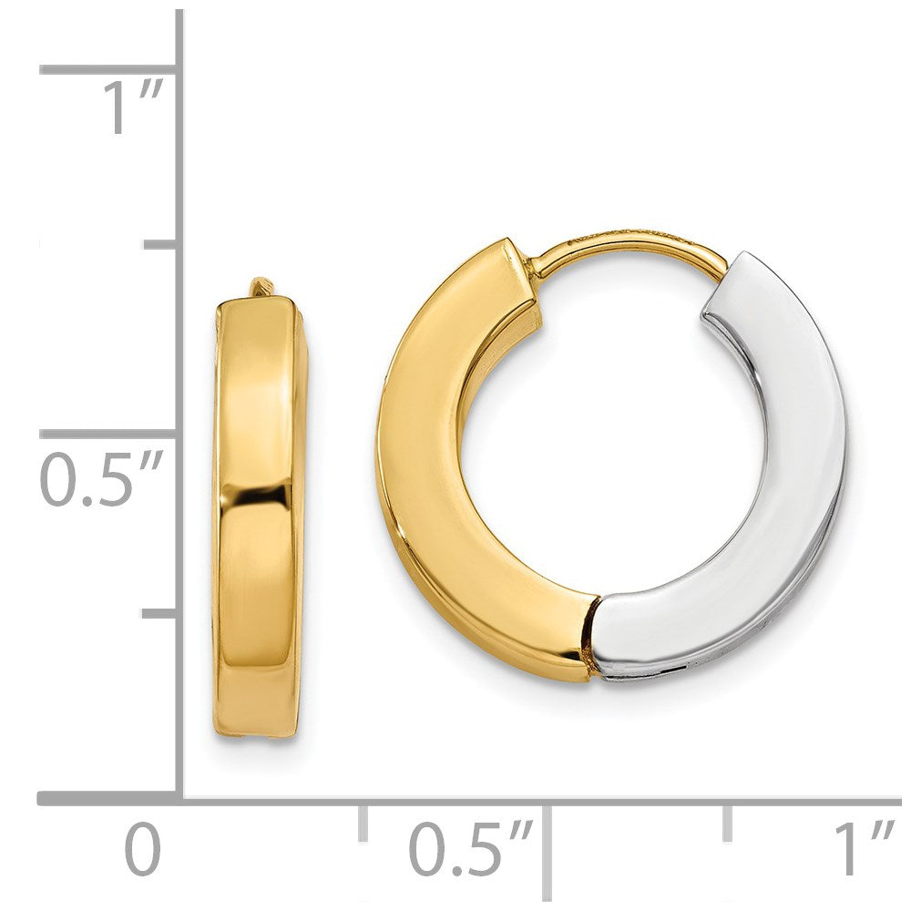 14k Two-tone 16 mm Gold Polished Hollow Hinged Hoop Earrings (2.13 grams)