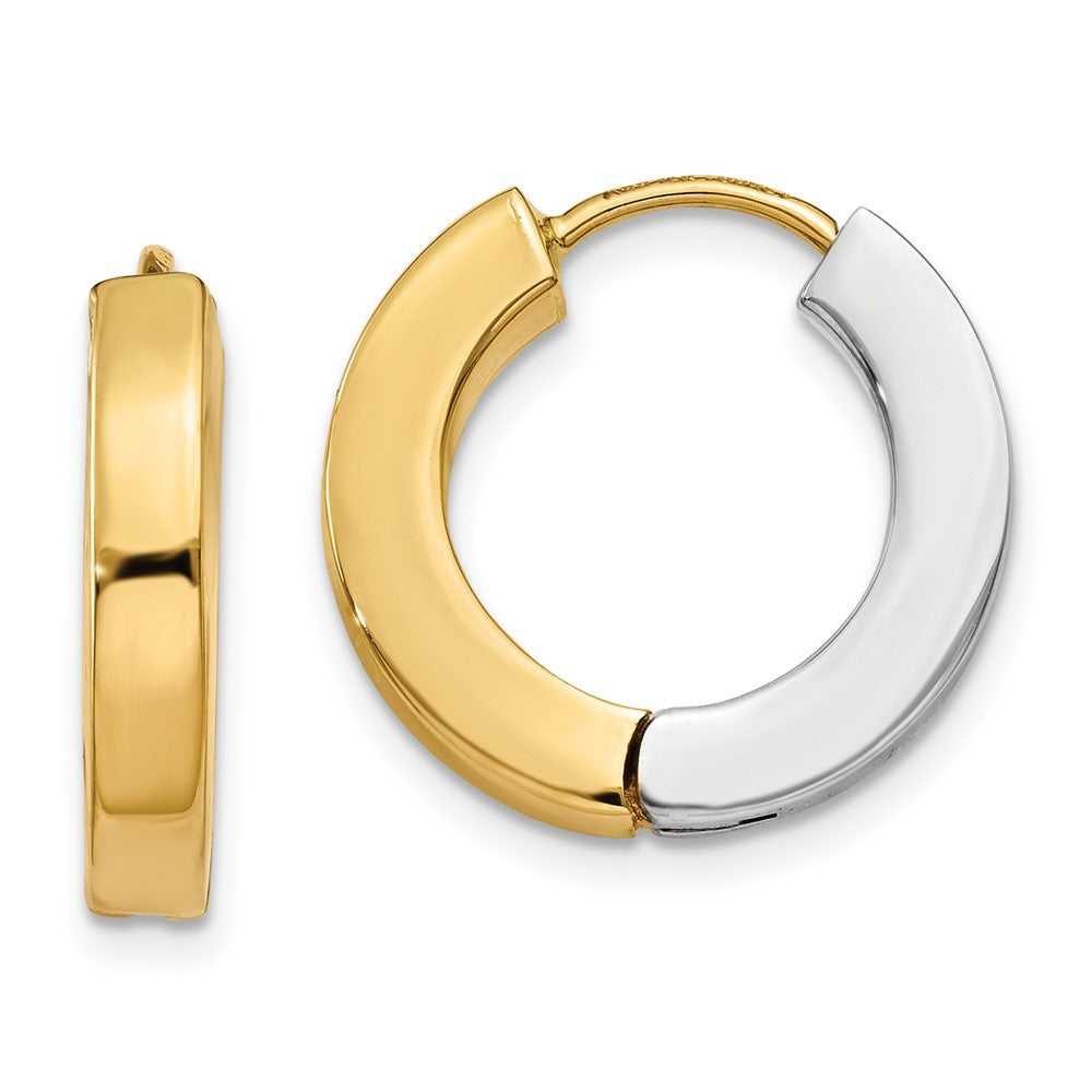 14k Two-tone 16 mm Gold Polished Hollow Hinged Hoop Earrings (2.13 grams)