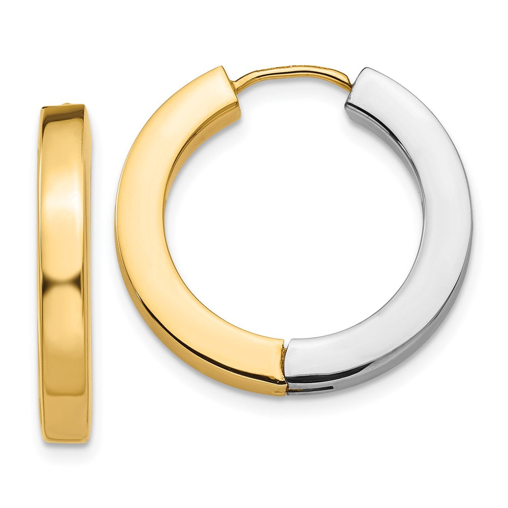 14k Two-tone 21 mm Gold Polished Hollow Hinged Hoop Earrings (2.74 grams)