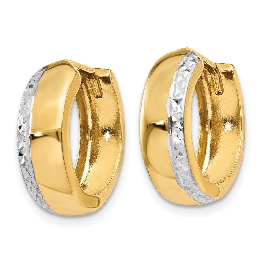 14k Yellow & Rhodium 16 mm Textured Hinged Hoop Earrings (1.74 grams)