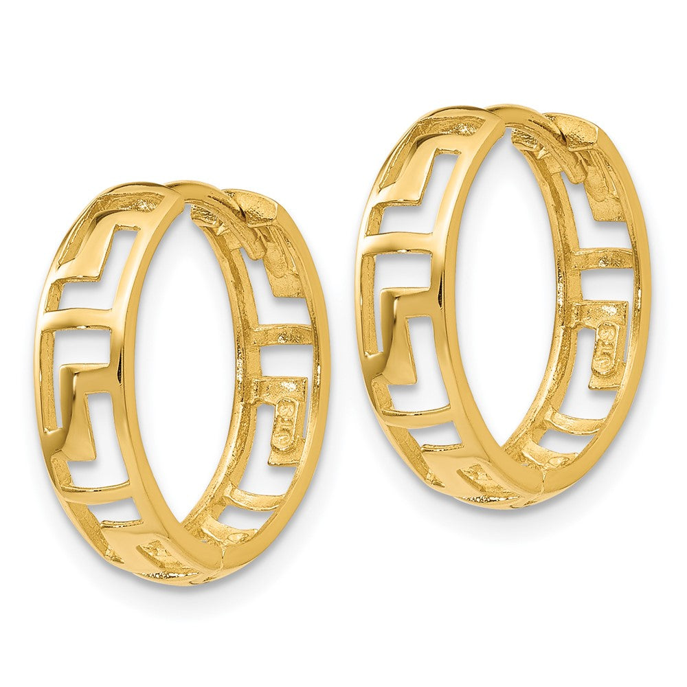 14k Yellow Gold 16 mm Greek Key Hinged Hoop Earrings (1.52 grams)