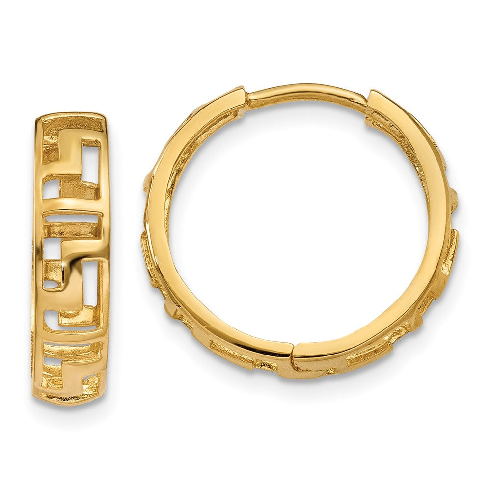 14k Yellow Gold 16 mm Greek Key Hinged Hoop Earrings (1.52 grams)