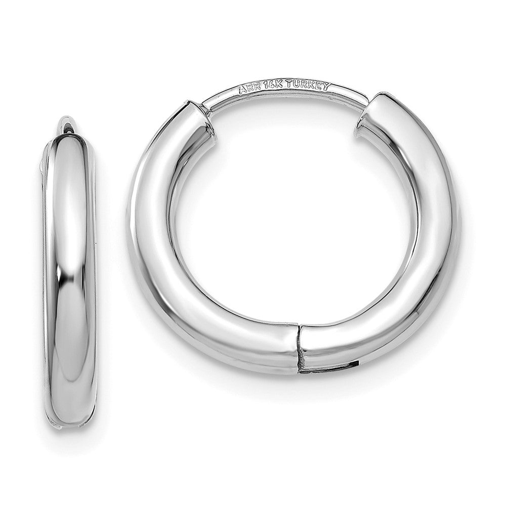 14k White Gold 15 mm Polished Hollow Hinged Hoop Earrings (1.9 grams)