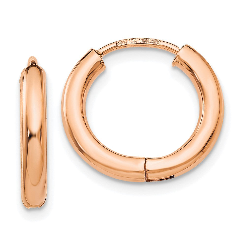14k Rose Gold 15 mm Rose Gold Polished Hollow Hinged Hoop Earrings (1.39 grams)