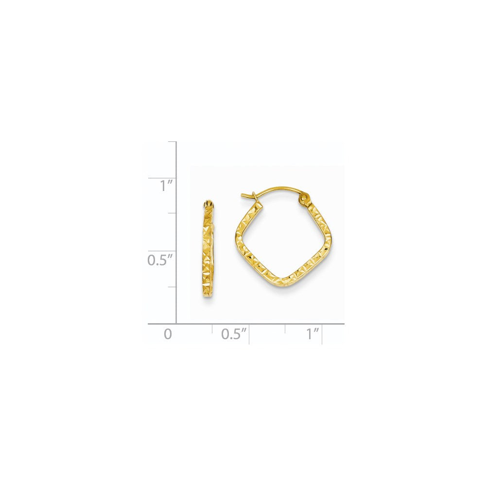 14k Yellow Gold 17 mm Diamond Cut Squared Hoop Earrings (0.97 grams)