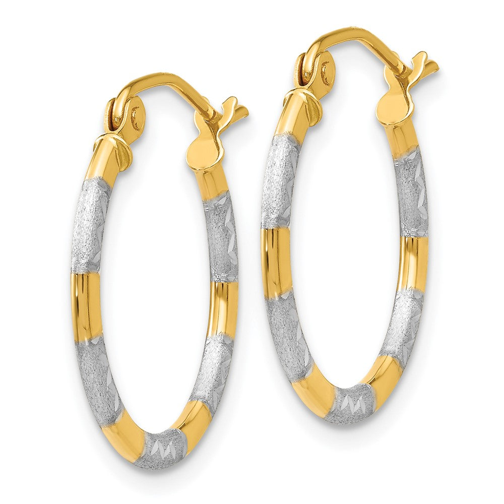 14k Yellow & Rhodium 18 mm Diamond Cut Hoop Earrings (0.77 grams)