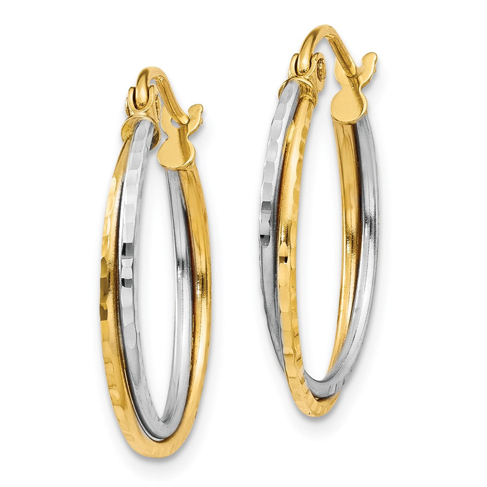 14k Two-tone 19 mm Yellow and White Gold Diamond Cut Twisted Hoop Earrings (0.91 grams)