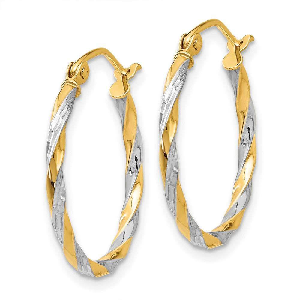 14k Yellow & Rhodium 20 mm Hollow Twisted Hoop Earrings (0.96 grams)