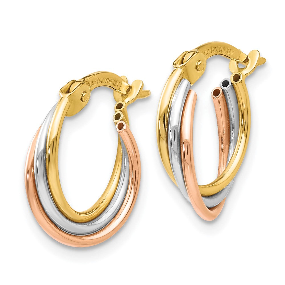 14k Tri-Color 12 mm Tri-color Twisted Hoop Earrings (1.23 grams)
