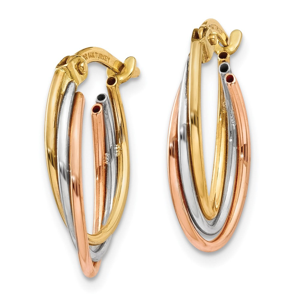 14k Tri-Color 12 mm Tri-color Twisted Hoop Earrings (1.32 grams)