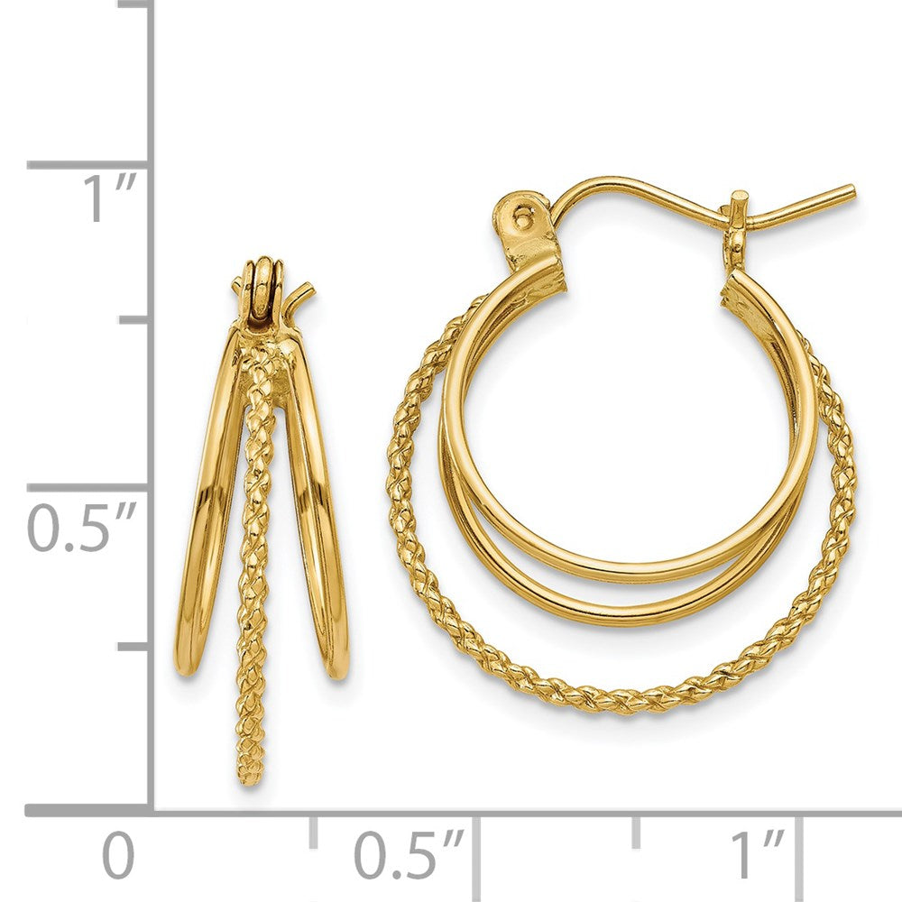 14k Yellow Gold 18 mm Polished and Textured Circle Hoop Earrings (1.53 grams)