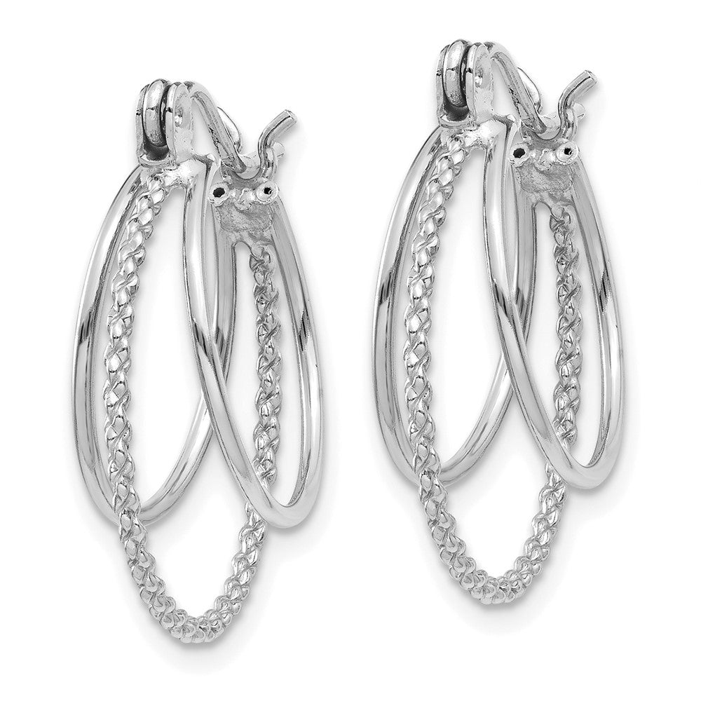 14k White Gold 18 mm Polished and Textured Circle Hoop Earrings (1.48 grams)