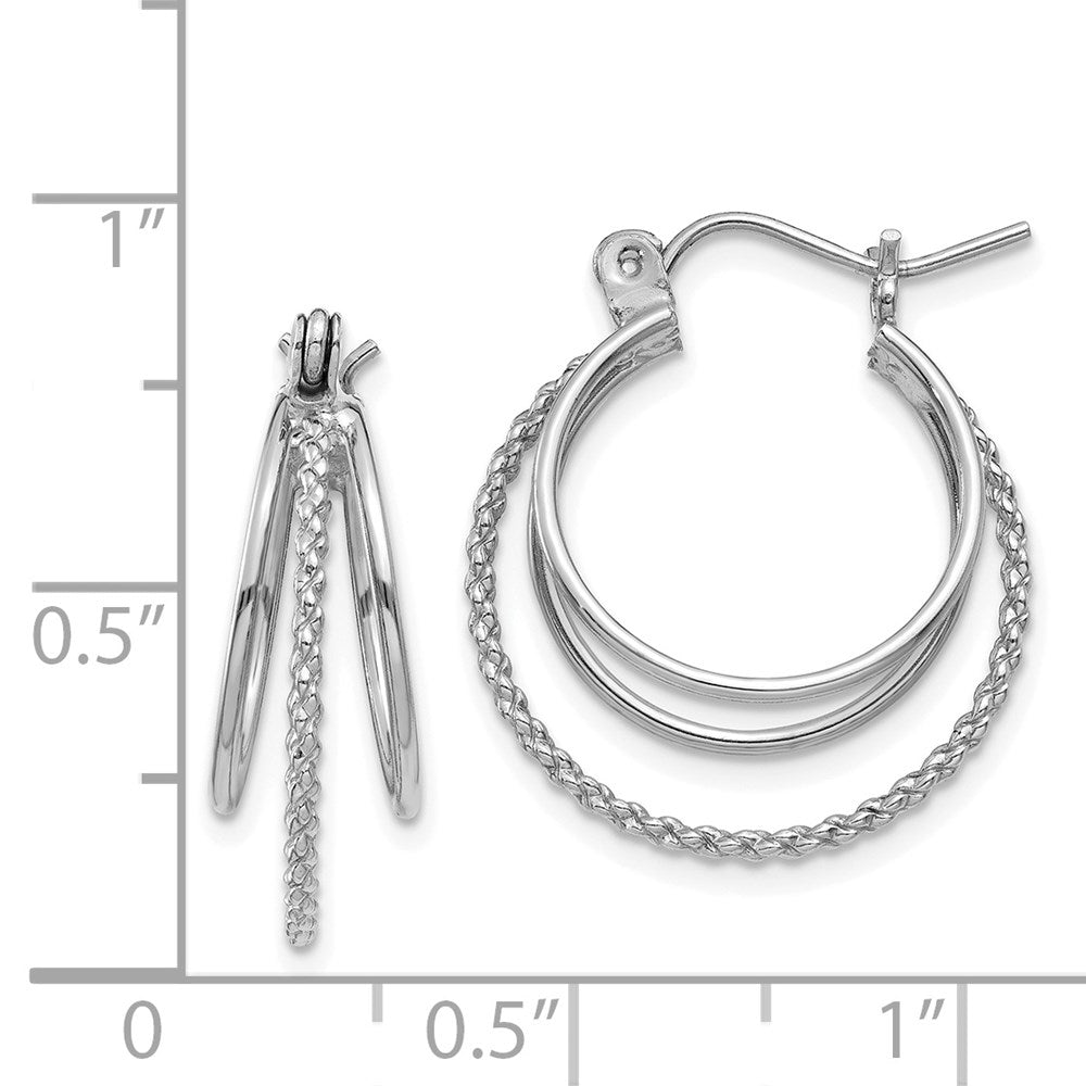14k White Gold 18 mm Polished and Textured Circle Hoop Earrings (1.48 grams)