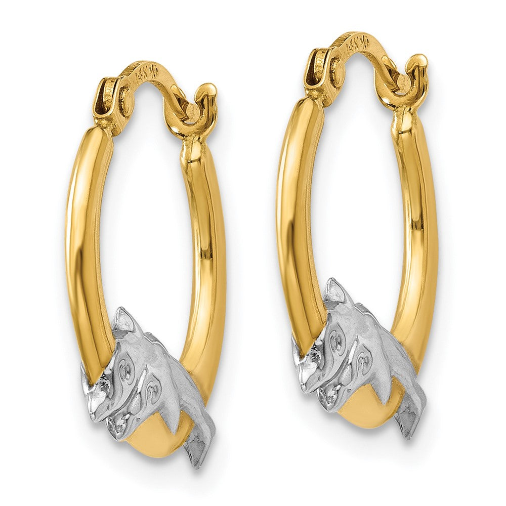 14k Yellow & Rhodium 14 mm Dolphin Hoop Earrings (0.55 grams)