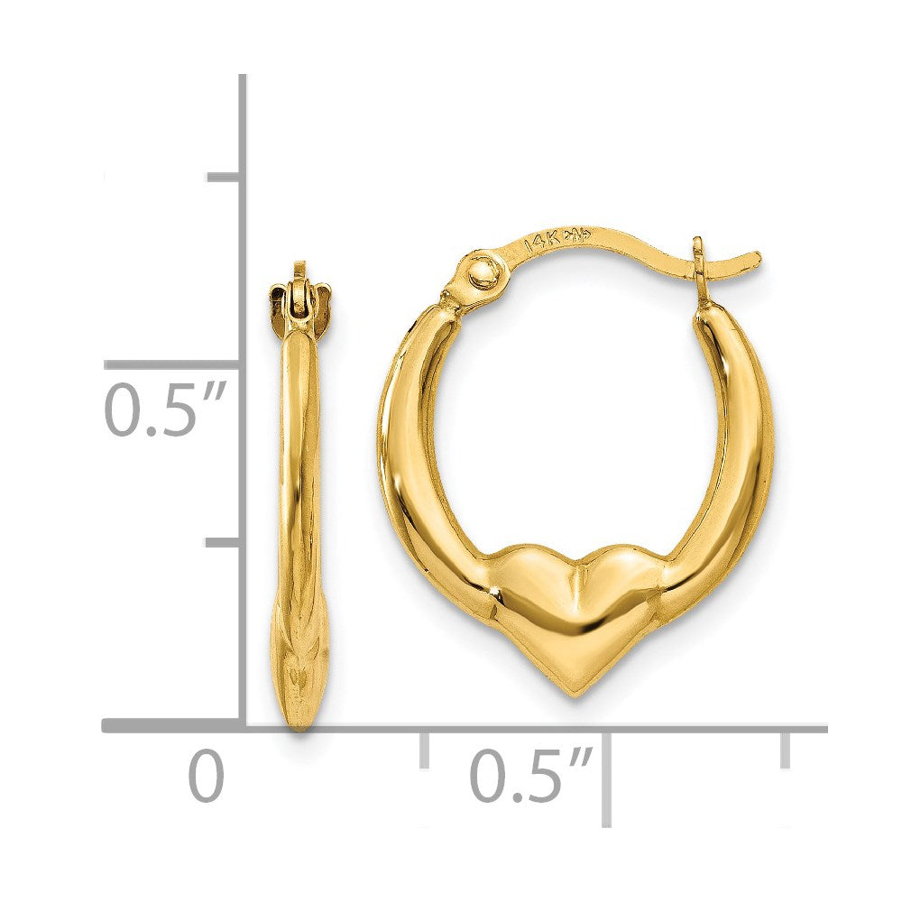 14k Yellow Gold 13 mm Heart Hoop Earrings (0.52 grams)