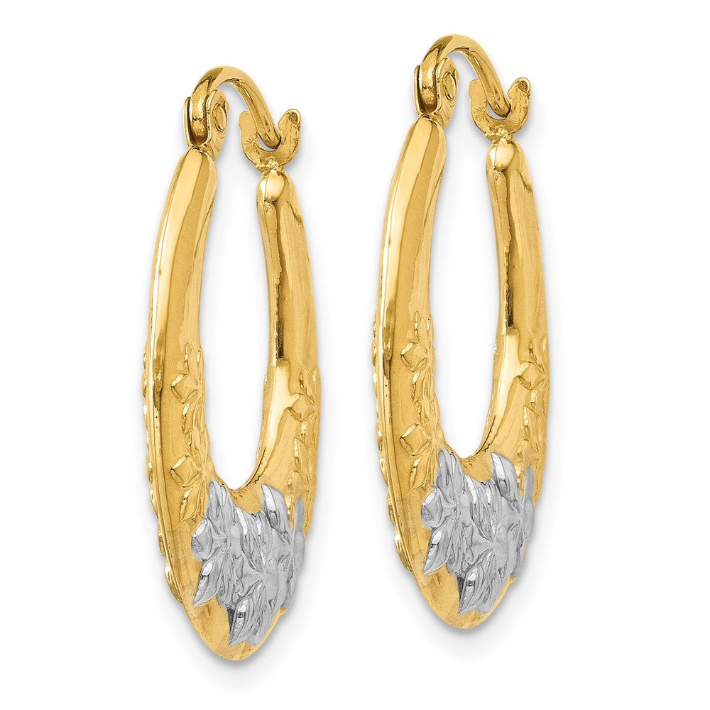 14k Yellow & Rhodium 19 mm Hollow Flowers Hoop Earrings (0.98 grams)