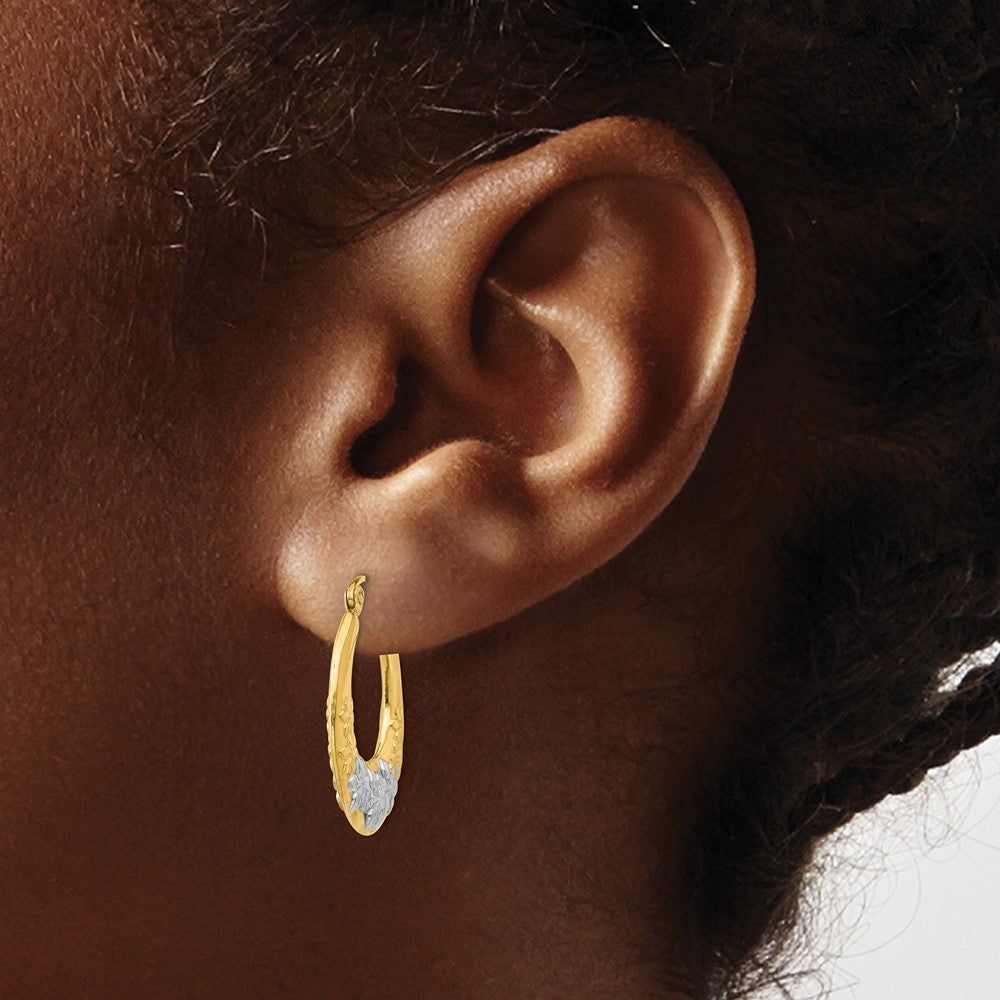 14k Yellow & Rhodium 19 mm Hollow Flowers Hoop Earrings (0.98 grams)