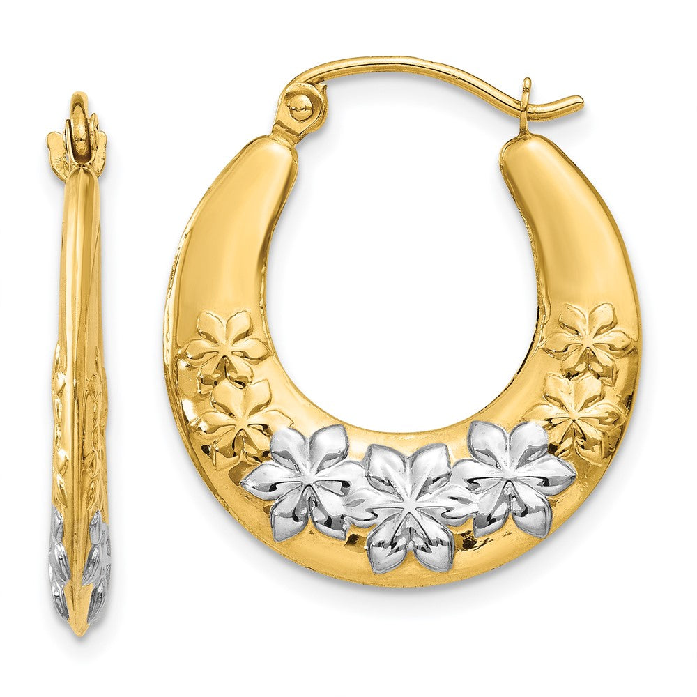 14k Yellow & White selling Hollow Gold Hoop Earrings