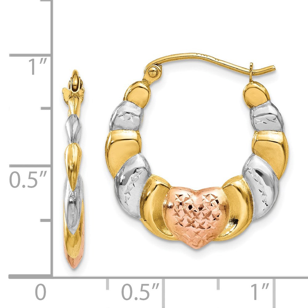 14k Yellow & Rhodium 21 mm Scalloped Heart Hoop Earrings (0.97 grams)
