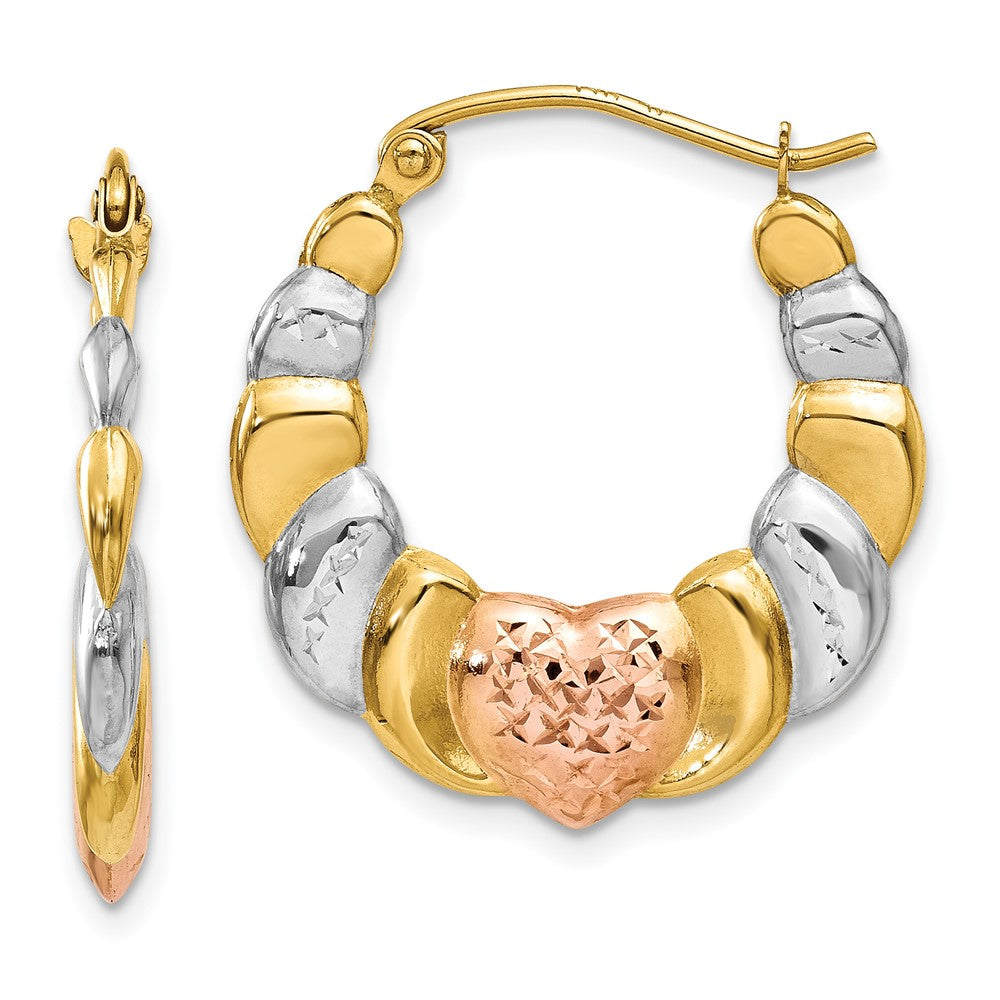 14k Yellow & Rhodium 21 mm Scalloped Heart Hoop Earrings (0.97 grams)