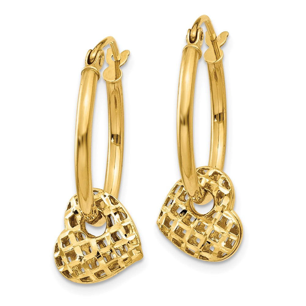 14k Yellow Gold 19 mm Moveable Heart Hoop Earrings (1.75 grams)