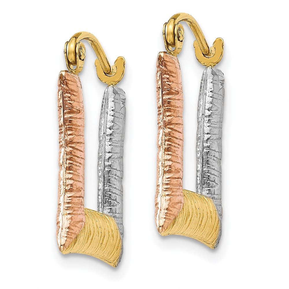 14k Yellow & Rhodium 15 mm Hollow Textured Square Hoop Earrings (0.79 grams)