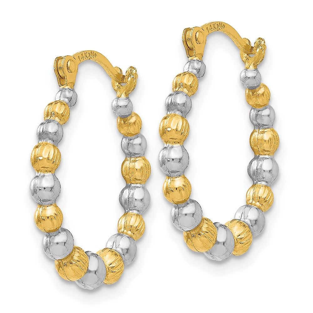 14k Yellow & Rhodium 16 mm Beaded Hoop Earrings (0.59 grams)