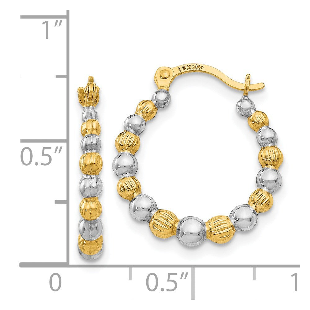 14k Yellow & Rhodium 16 mm Beaded Hoop Earrings (0.59 grams)