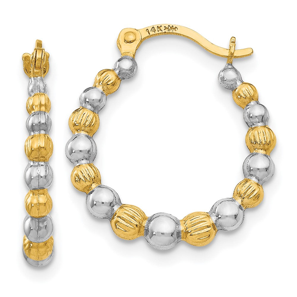 14k Yellow & Rhodium 16 mm Beaded Hoop Earrings (0.59 grams)