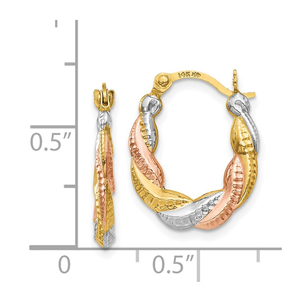 14k Yellow & Rhodium 13 mm Hollow Scalloped Hoop Earrings (0.56 grams)