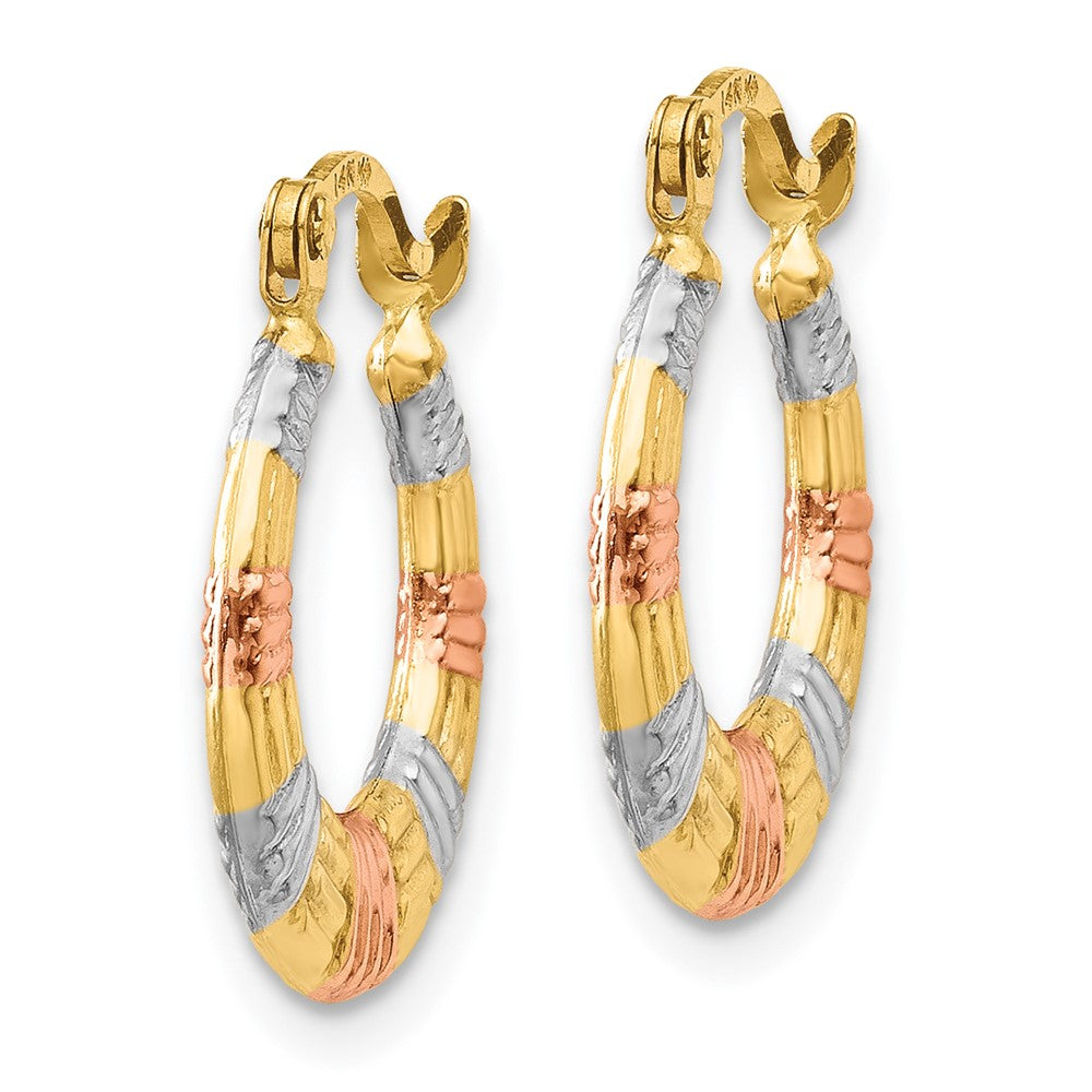 14k Yellow & Rhodium 14 mm Hollow Textured Hoop Earrings (0.52 grams)