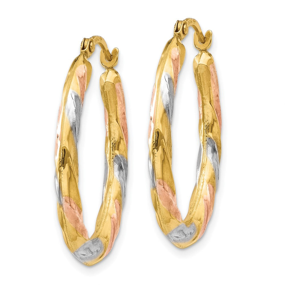 14k Yellow & Rhodium 19 mm Oval Hollow Scallop Hoop Earrings (0.86 grams)
