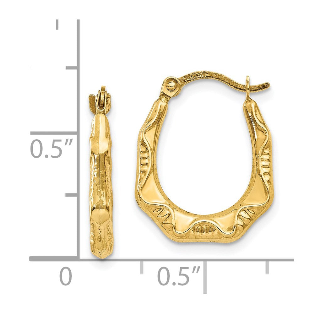 14k Yellow Gold 14 mm Hollow Oval Hoop Earrings (0.55 grams)