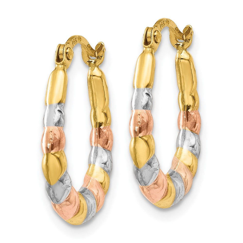 14k Yellow & Rhodium 14 mm Hollow Scalloped Hoop Earrings (0.54 grams)