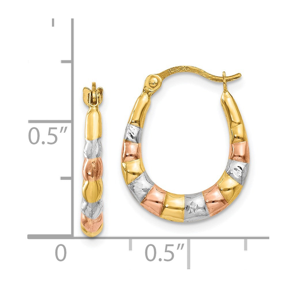 14k Yellow & Rhodium 14 mm Hollow Scalloped Hoop Earrings (0.54 grams)