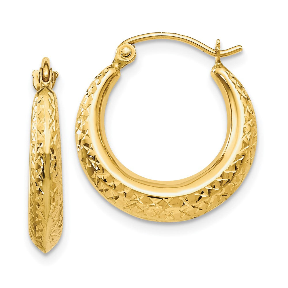 14k Yellow Gold 18 mm Textured Hollow Hoop Earrings (0.73 grams)