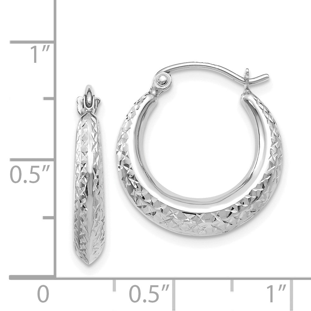 14k White Gold 18 mm Textured Hollow Hoop Earrings (0.76 grams)