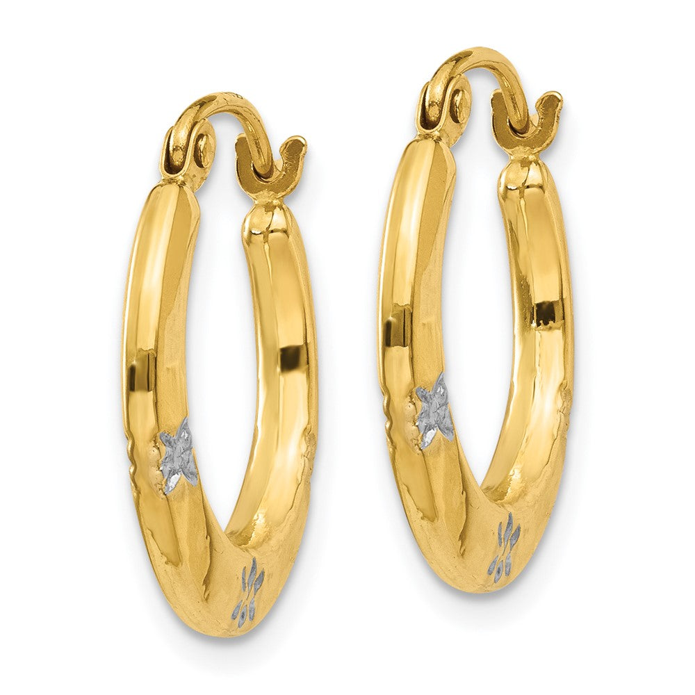 14k Yellow & Rhodium 17 mm Flowers Hollow Hoop Earrings (0.69 grams)