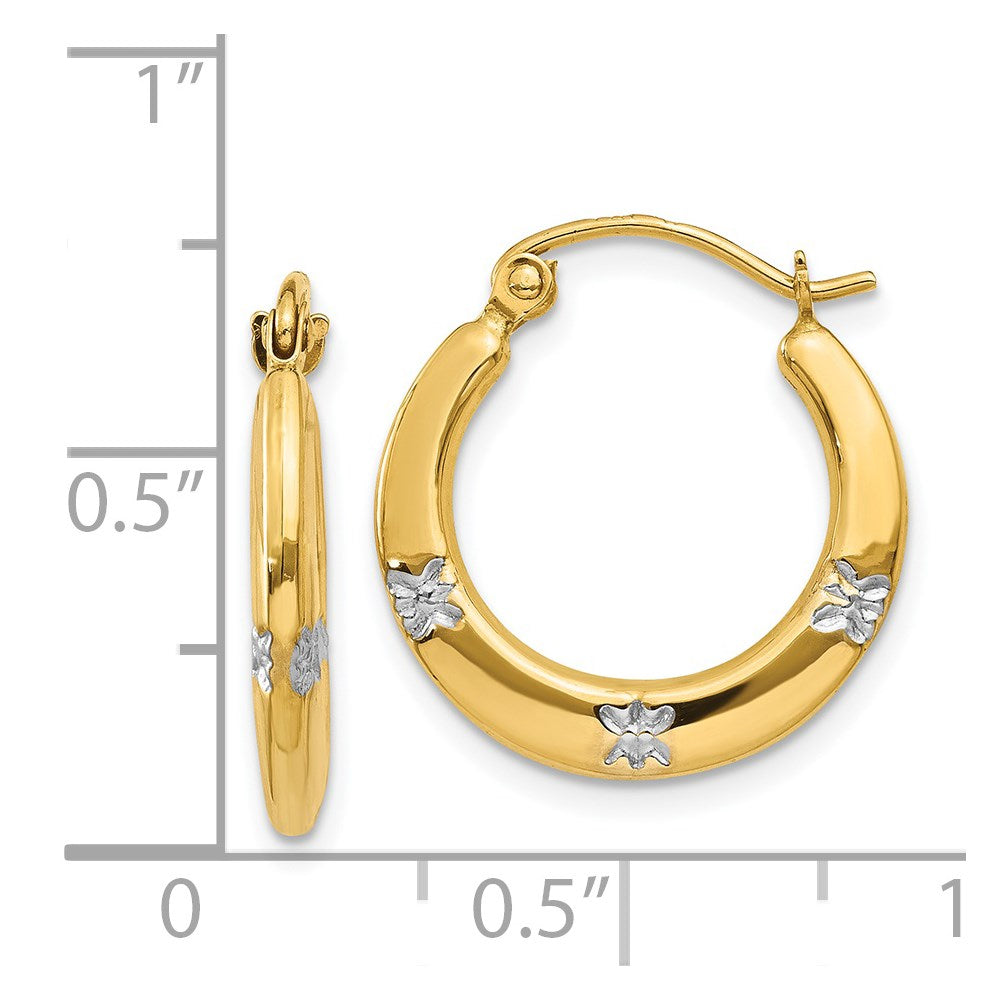 14k Yellow & Rhodium 17 mm Flowers Hollow Hoop Earrings (0.69 grams)
