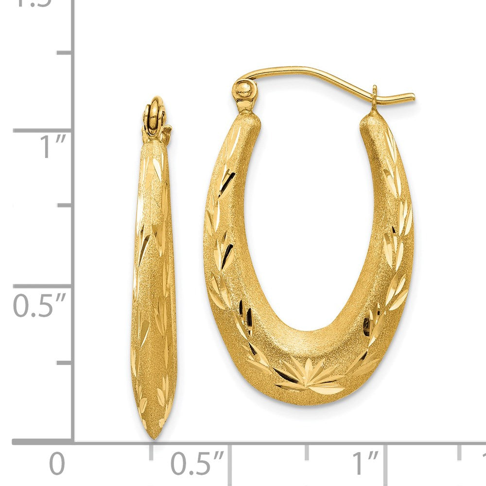 14k Yellow Gold 16 mm Satin Diamond Cut Hollow Hoop Earrings (1.52 grams)