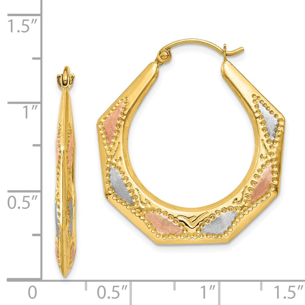 14k Yellow & Rhodium 26 mm Hollow Hoop Earrings (1.36 grams)