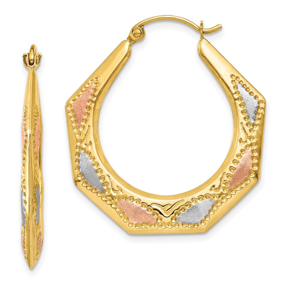 14k Yellow & Rhodium 26 mm Hollow Hoop Earrings (1.36 grams)
