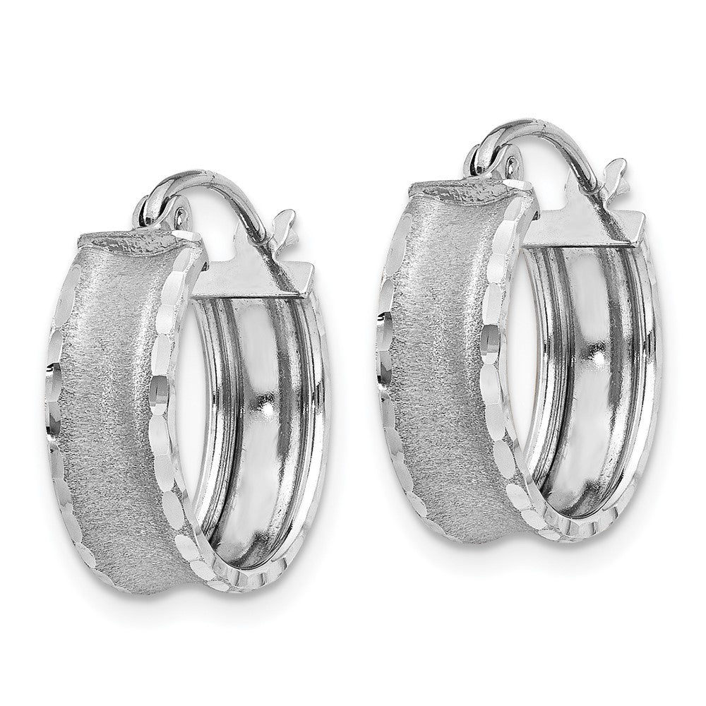 14k White Gold 15 mm Diamond Cut Satin Hoop Earrings (1.25 grams)