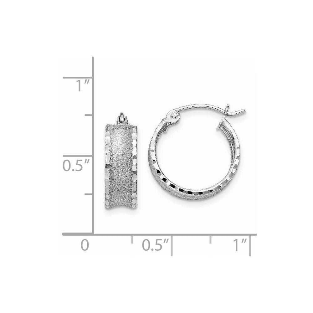 14k White Gold 15 mm Diamond Cut Satin Hoop Earrings (1.25 grams)