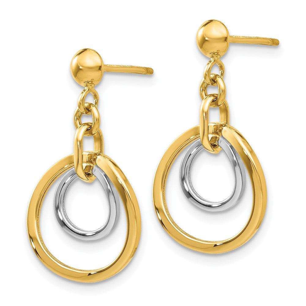 14k Two-tone 13 mm Circle Post Dangle Earrings (1.57 grams)