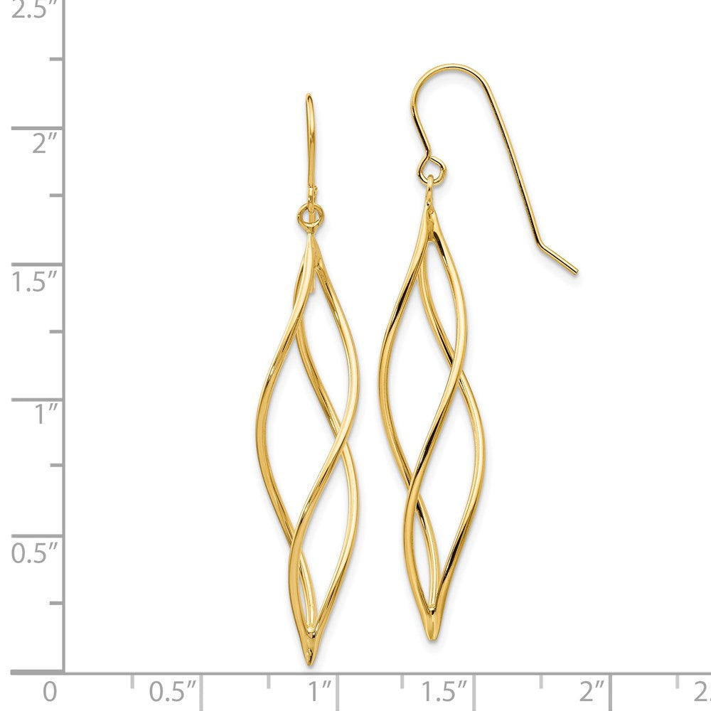 14k Yellow Gold 10 mm Polished Long Twisted Dangle Earrings (1.62 grams)