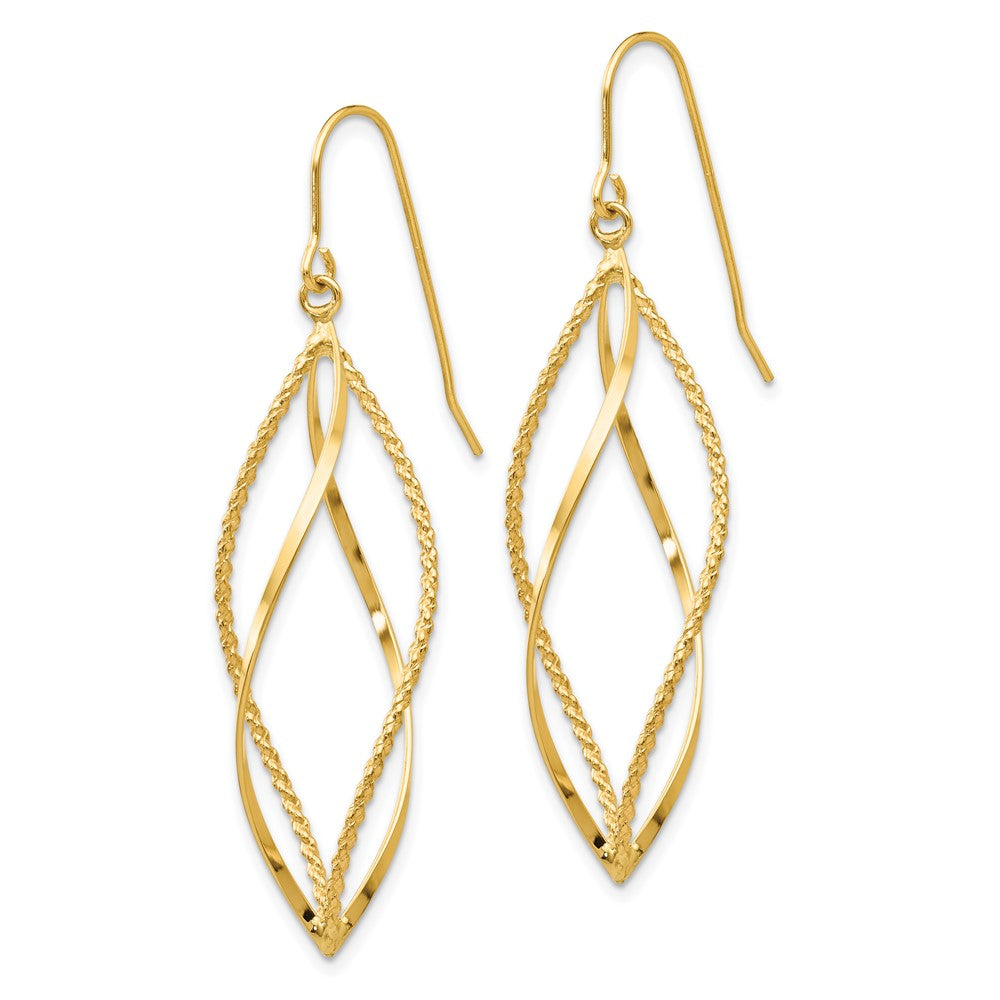 14k Yellow Gold 13 mm Polished and Textured Twisted Dangle Earrings (2.47 grams)