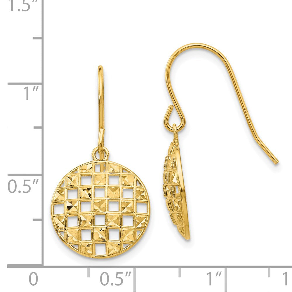14k Yellow Gold 14 mm Circle Diamond-cut Shepherd HooEarrings (1.67 grams)